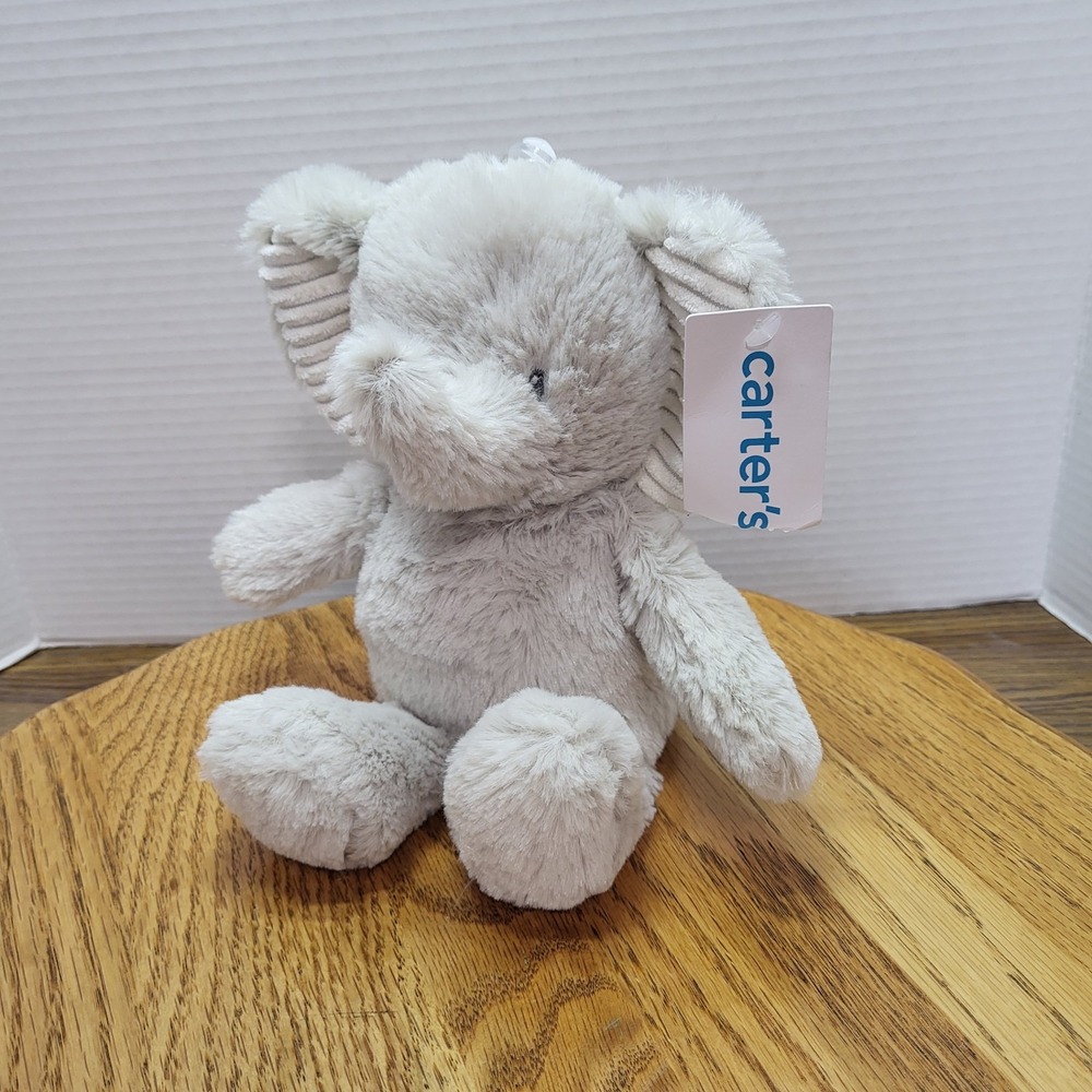 NWT Carters Gray Baby Elephant Plush Lovey Toy White Ribbed Ears Stuffed Animal